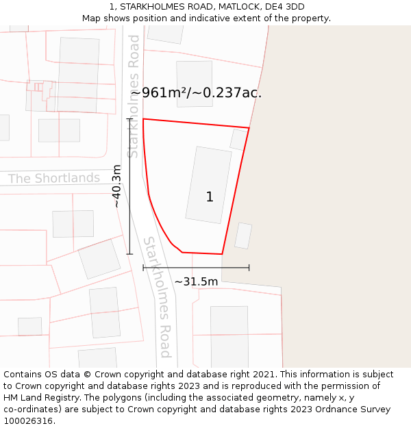 1, STARKHOLMES ROAD, MATLOCK, DE4 3DD: Plot and title map