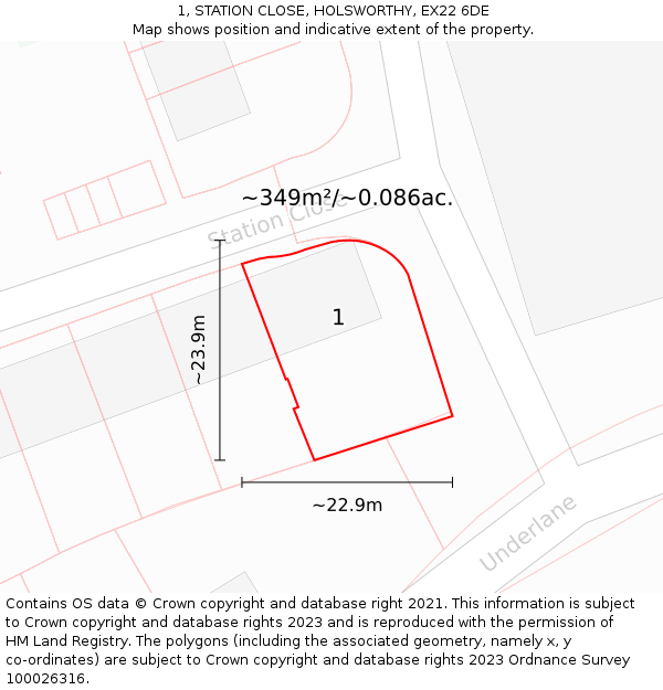 1, STATION CLOSE, HOLSWORTHY, EX22 6DE: Plot and title map