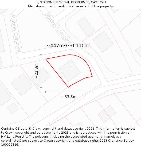 1, STATION CRESCENT, BECKERMET, CA21 2YU: Plot and title map