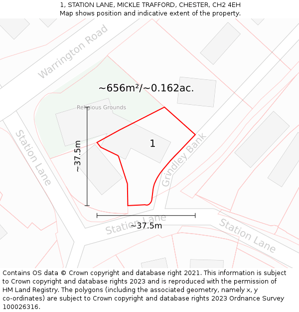 1, STATION LANE, MICKLE TRAFFORD, CHESTER, CH2 4EH: Plot and title map