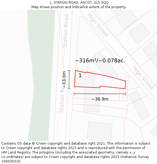 1, STATION ROAD, ASCOT, SL5 0QQ: Plot and title map