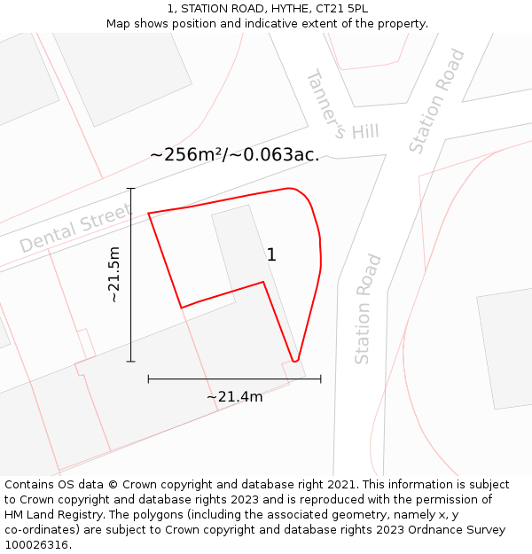 1, STATION ROAD, HYTHE, CT21 5PL: Plot and title map