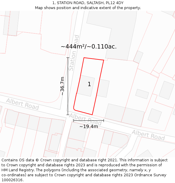 1, STATION ROAD, SALTASH, PL12 4DY: Plot and title map