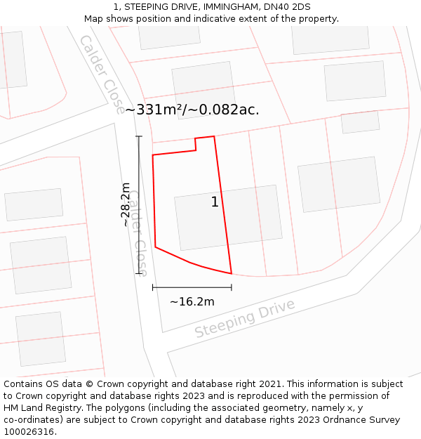 1, STEEPING DRIVE, IMMINGHAM, DN40 2DS: Plot and title map