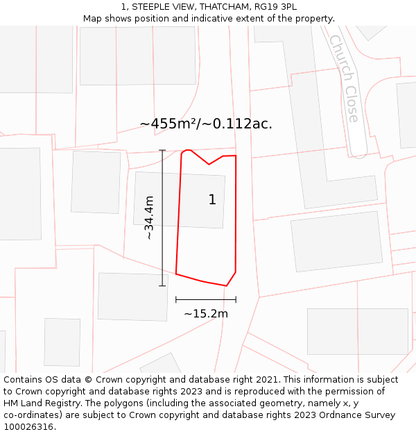 1, STEEPLE VIEW, THATCHAM, RG19 3PL: Plot and title map