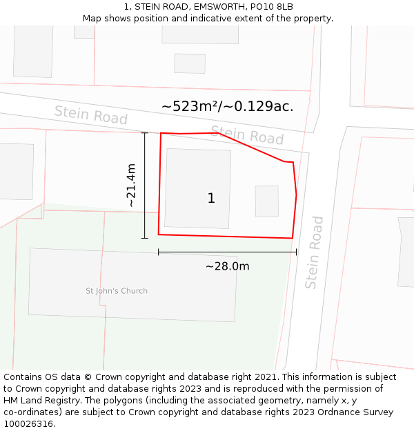 1, STEIN ROAD, EMSWORTH, PO10 8LB: Plot and title map