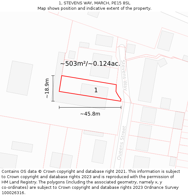 1, STEVENS WAY, MARCH, PE15 8SL: Plot and title map