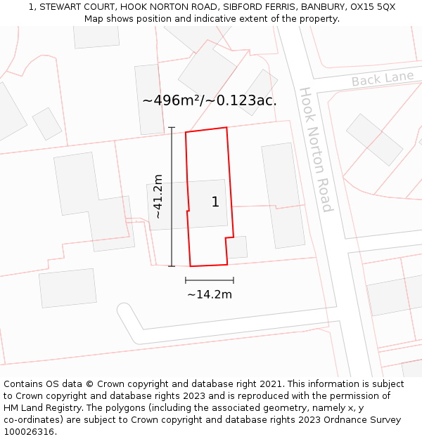 1, STEWART COURT, HOOK NORTON ROAD, SIBFORD FERRIS, BANBURY, OX15 5QX: Plot and title map