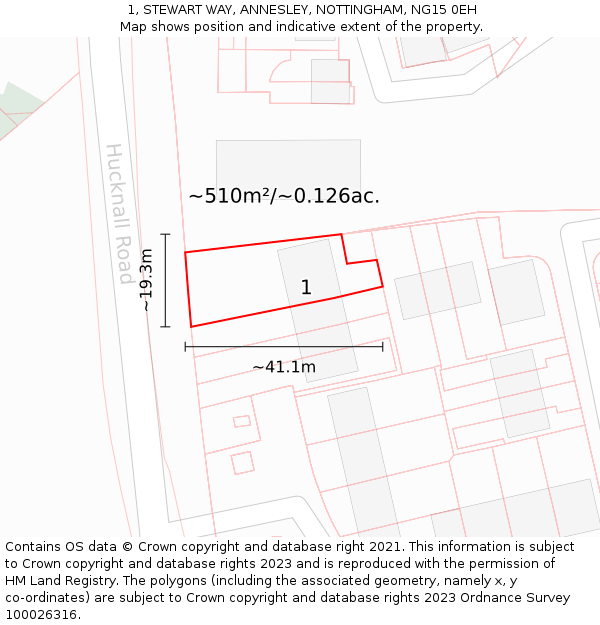 1, STEWART WAY, ANNESLEY, NOTTINGHAM, NG15 0EH: Plot and title map