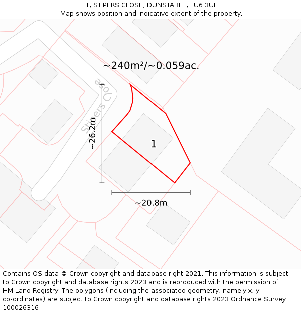 1, STIPERS CLOSE, DUNSTABLE, LU6 3UF: Plot and title map