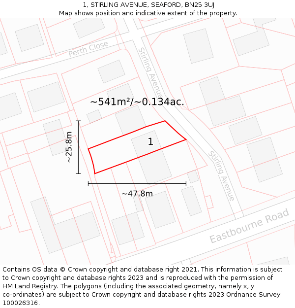 1, STIRLING AVENUE, SEAFORD, BN25 3UJ: Plot and title map