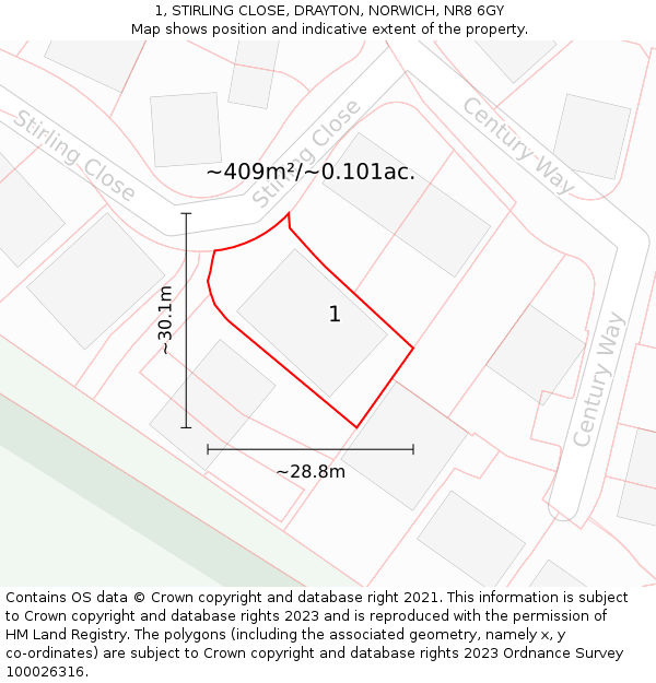 1, STIRLING CLOSE, DRAYTON, NORWICH, NR8 6GY: Plot and title map