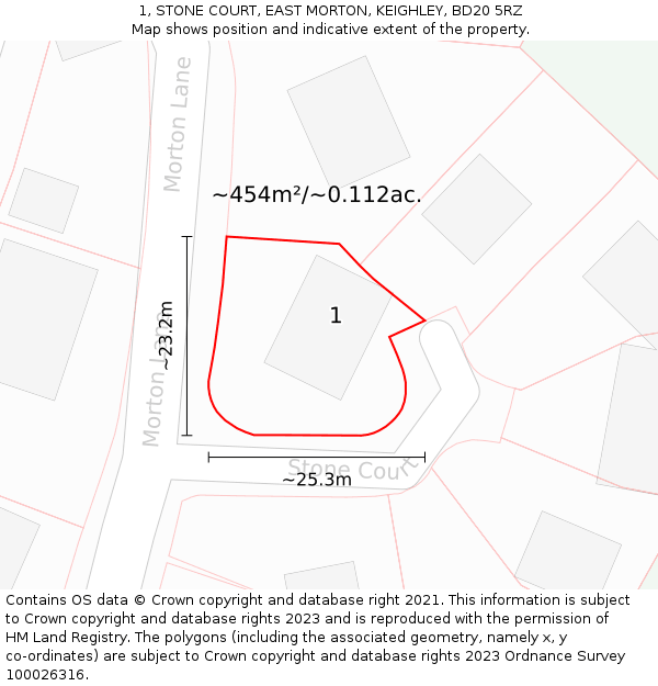 1, STONE COURT, EAST MORTON, KEIGHLEY, BD20 5RZ: Plot and title map