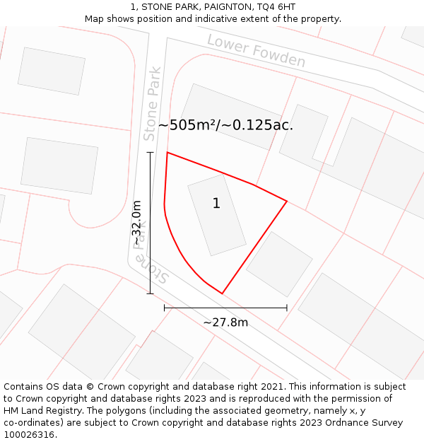 1, STONE PARK, PAIGNTON, TQ4 6HT: Plot and title map