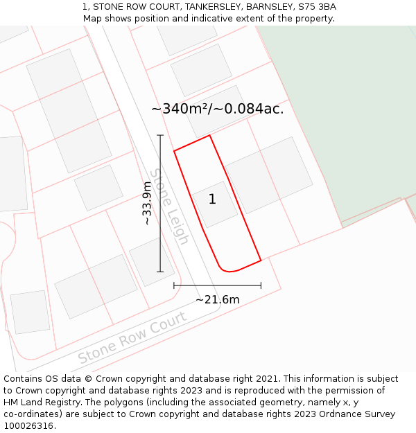 1, STONE ROW COURT, TANKERSLEY, BARNSLEY, S75 3BA: Plot and title map