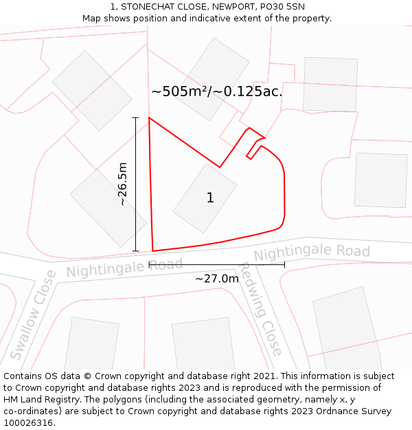 1, STONECHAT CLOSE, NEWPORT, PO30 5SN: Plot and title map