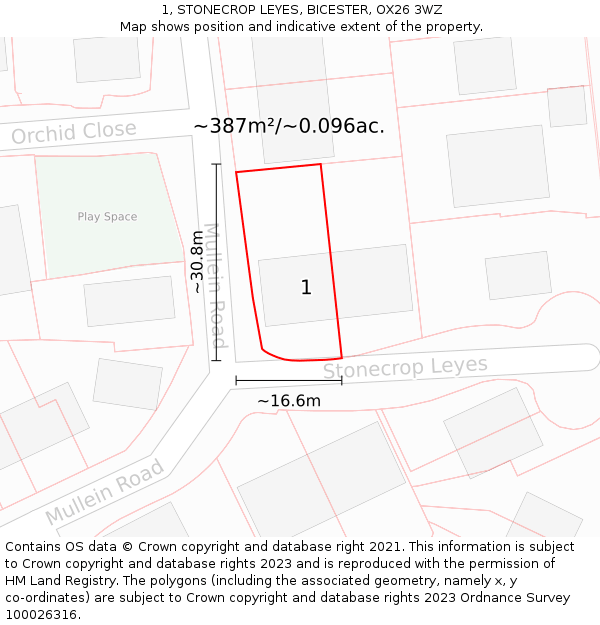 1, STONECROP LEYES, BICESTER, OX26 3WZ: Plot and title map