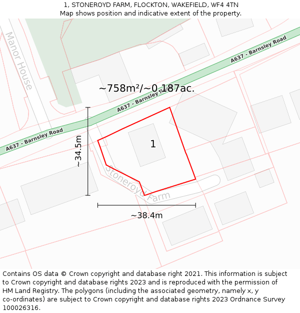 1, STONEROYD FARM, FLOCKTON, WAKEFIELD, WF4 4TN: Plot and title map