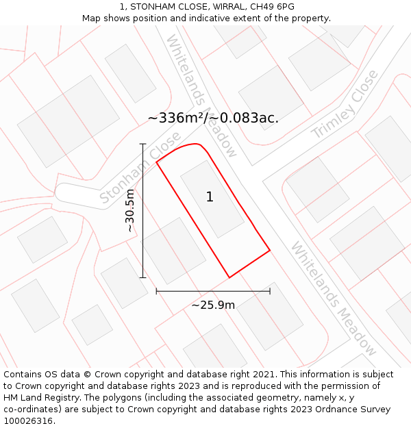 1, STONHAM CLOSE, WIRRAL, CH49 6PG: Plot and title map