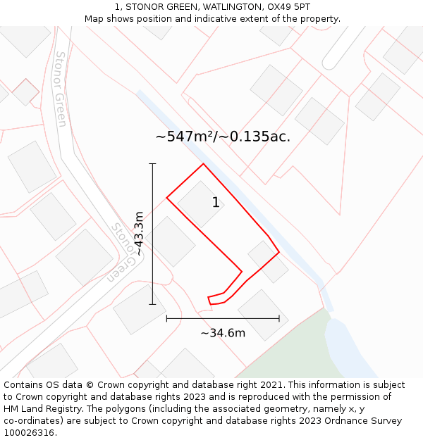 1, STONOR GREEN, WATLINGTON, OX49 5PT: Plot and title map