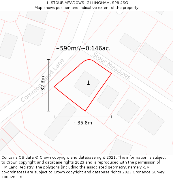 1, STOUR MEADOWS, GILLINGHAM, SP8 4SG: Plot and title map