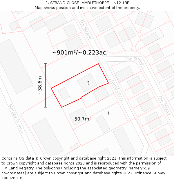 1, STRAND CLOSE, MABLETHORPE, LN12 1BE: Plot and title map