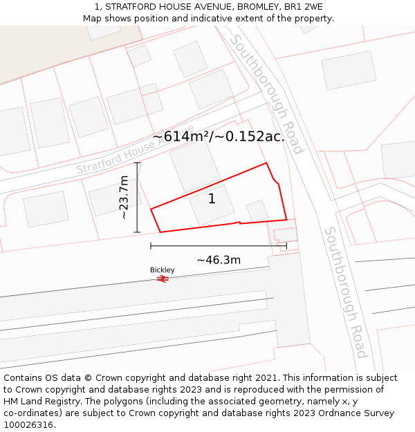 1, STRATFORD HOUSE AVENUE, BROMLEY, BR1 2WE: Plot and title map