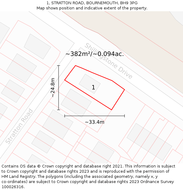 1, STRATTON ROAD, BOURNEMOUTH, BH9 3PG: Plot and title map