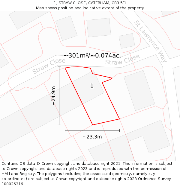 1, STRAW CLOSE, CATERHAM, CR3 5FL: Plot and title map