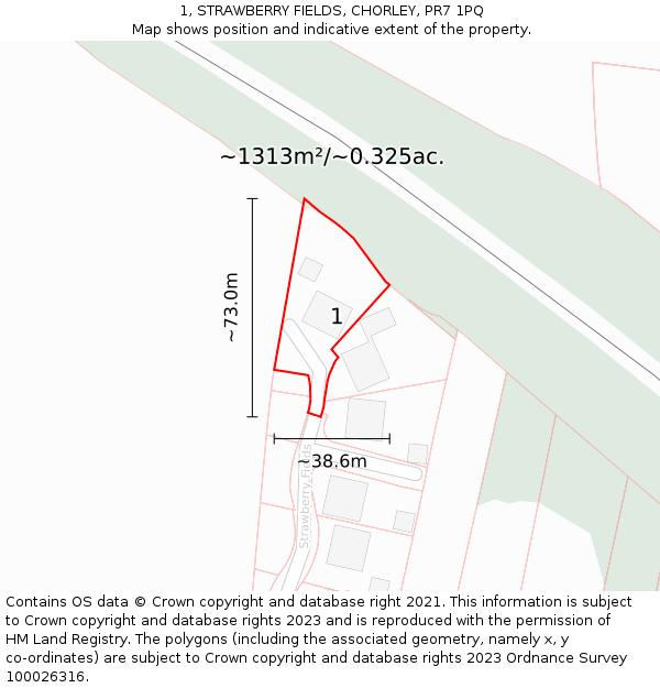 1, STRAWBERRY FIELDS, CHORLEY, PR7 1PQ: Plot and title map