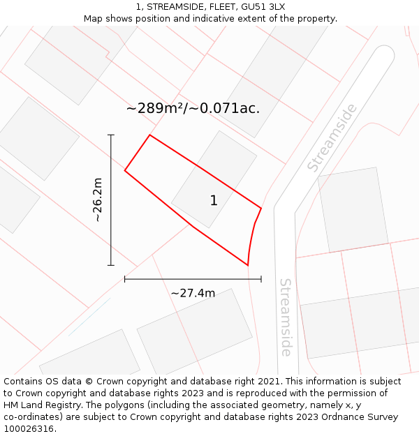 1, STREAMSIDE, FLEET, GU51 3LX: Plot and title map