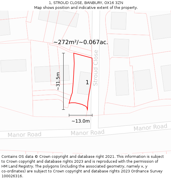 1, STROUD CLOSE, BANBURY, OX16 3ZN: Plot and title map