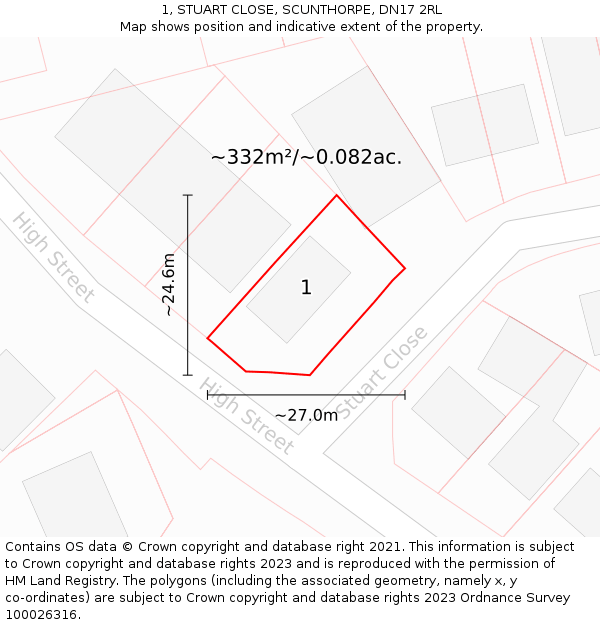 1, STUART CLOSE, SCUNTHORPE, DN17 2RL: Plot and title map