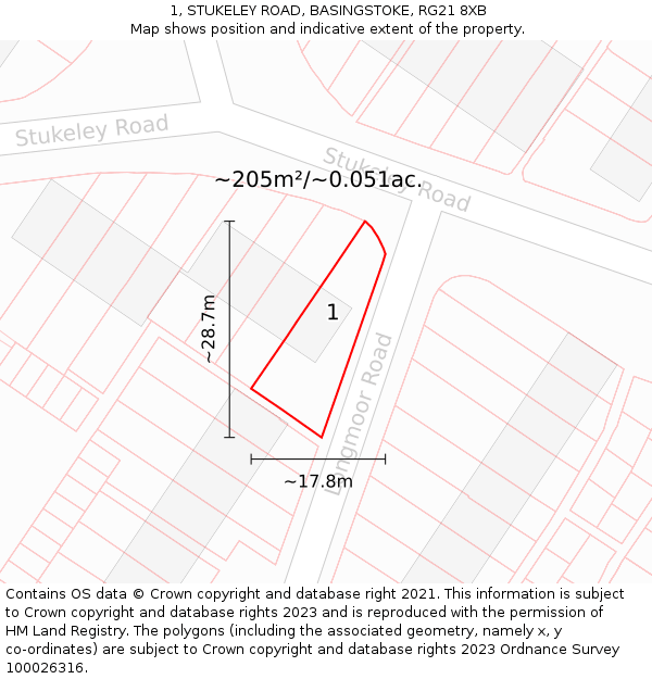 1, STUKELEY ROAD, BASINGSTOKE, RG21 8XB: Plot and title map