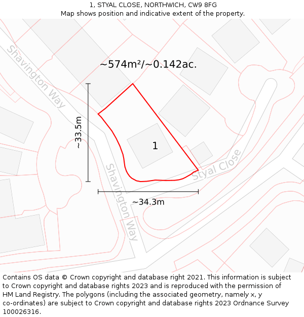 1, STYAL CLOSE, NORTHWICH, CW9 8FG: Plot and title map