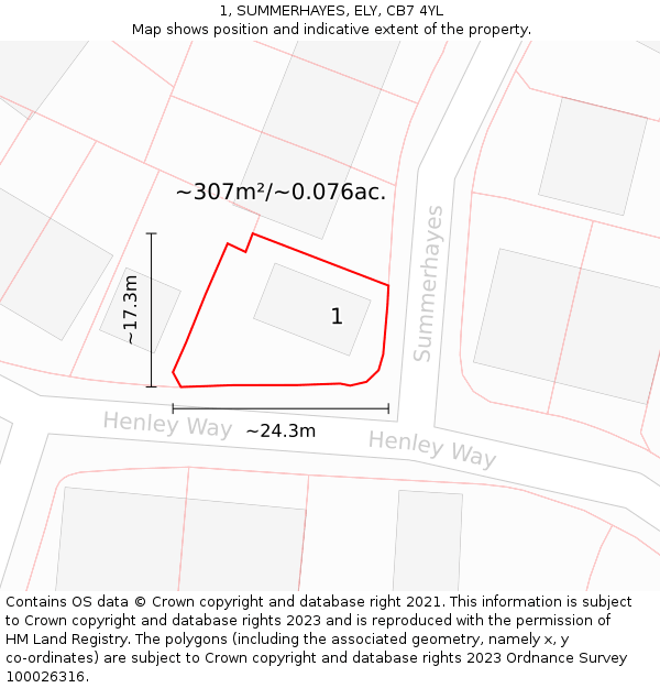 1, SUMMERHAYES, ELY, CB7 4YL: Plot and title map