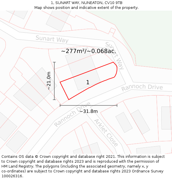 1, SUNART WAY, NUNEATON, CV10 9TB: Plot and title map