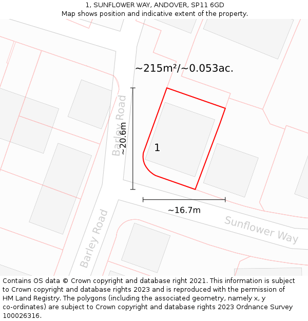 1, SUNFLOWER WAY, ANDOVER, SP11 6GD: Plot and title map