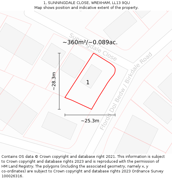 1, SUNNINGDALE CLOSE, WREXHAM, LL13 9QU: Plot and title map