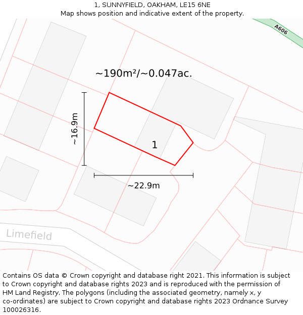 1, SUNNYFIELD, OAKHAM, LE15 6NE: Plot and title map