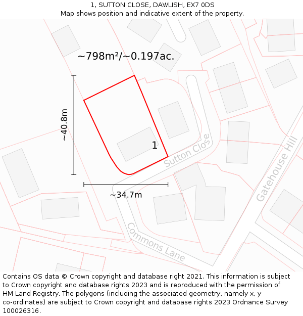 1, SUTTON CLOSE, DAWLISH, EX7 0DS: Plot and title map