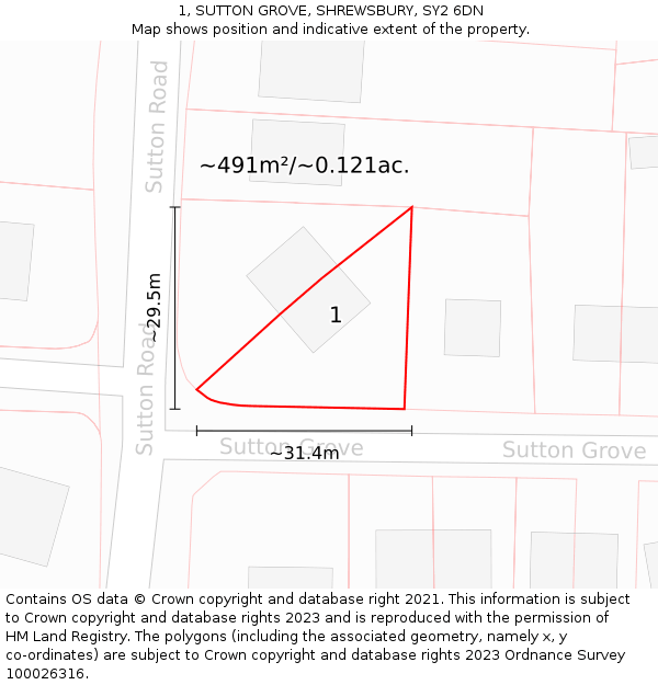 1, SUTTON GROVE, SHREWSBURY, SY2 6DN: Plot and title map