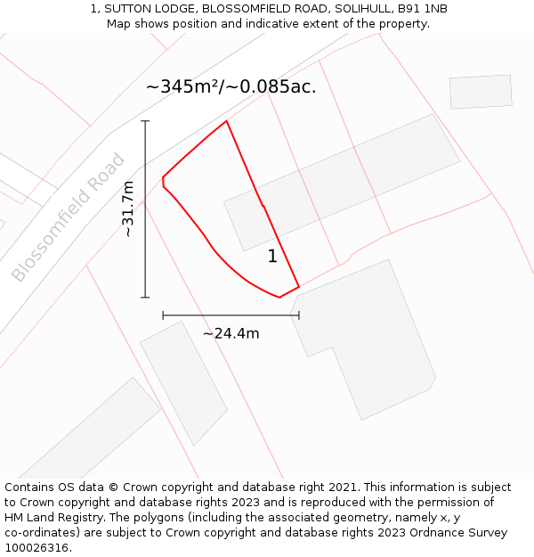 1, SUTTON LODGE, BLOSSOMFIELD ROAD, SOLIHULL, B91 1NB: Plot and title map