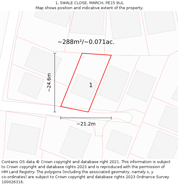 1, SWALE CLOSE, MARCH, PE15 9UL: Plot and title map