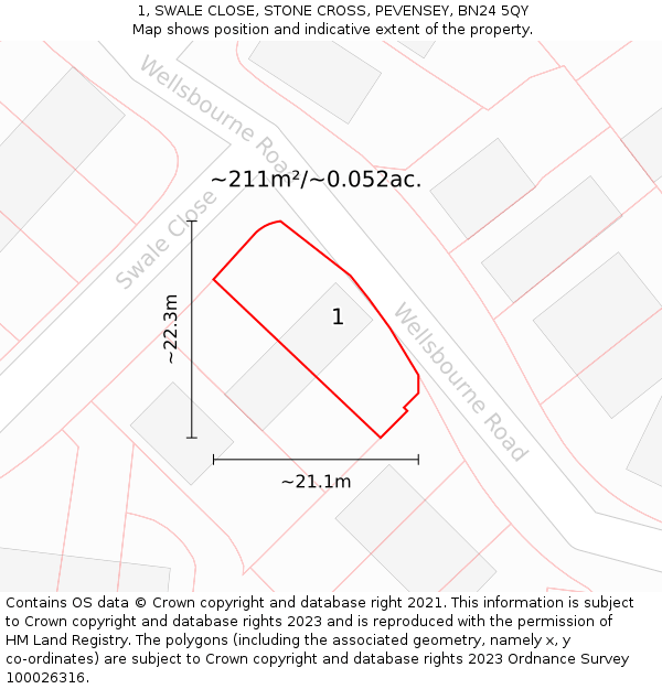 1, SWALE CLOSE, STONE CROSS, PEVENSEY, BN24 5QY: Plot and title map