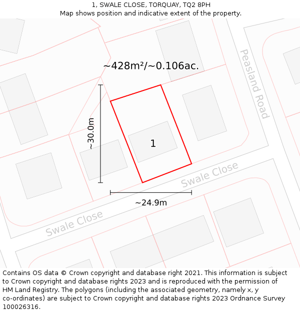 1, SWALE CLOSE, TORQUAY, TQ2 8PH: Plot and title map