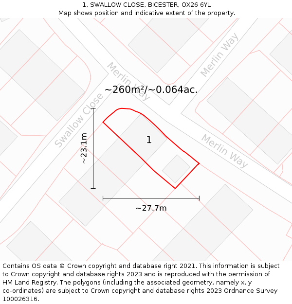 1, SWALLOW CLOSE, BICESTER, OX26 6YL: Plot and title map