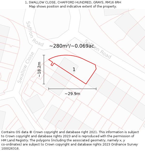 1, SWALLOW CLOSE, CHAFFORD HUNDRED, GRAYS, RM16 6RH: Plot and title map