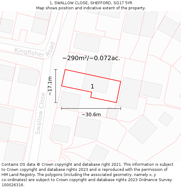 1, SWALLOW CLOSE, SHEFFORD, SG17 5YR: Plot and title map