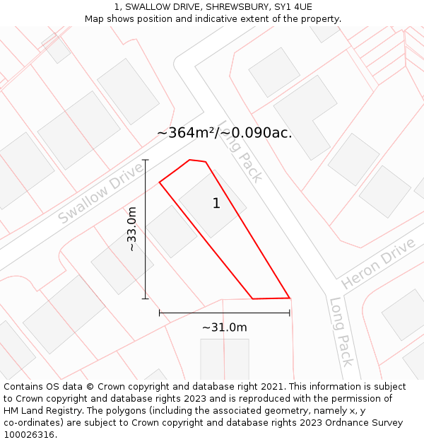 1, SWALLOW DRIVE, SHREWSBURY, SY1 4UE: Plot and title map